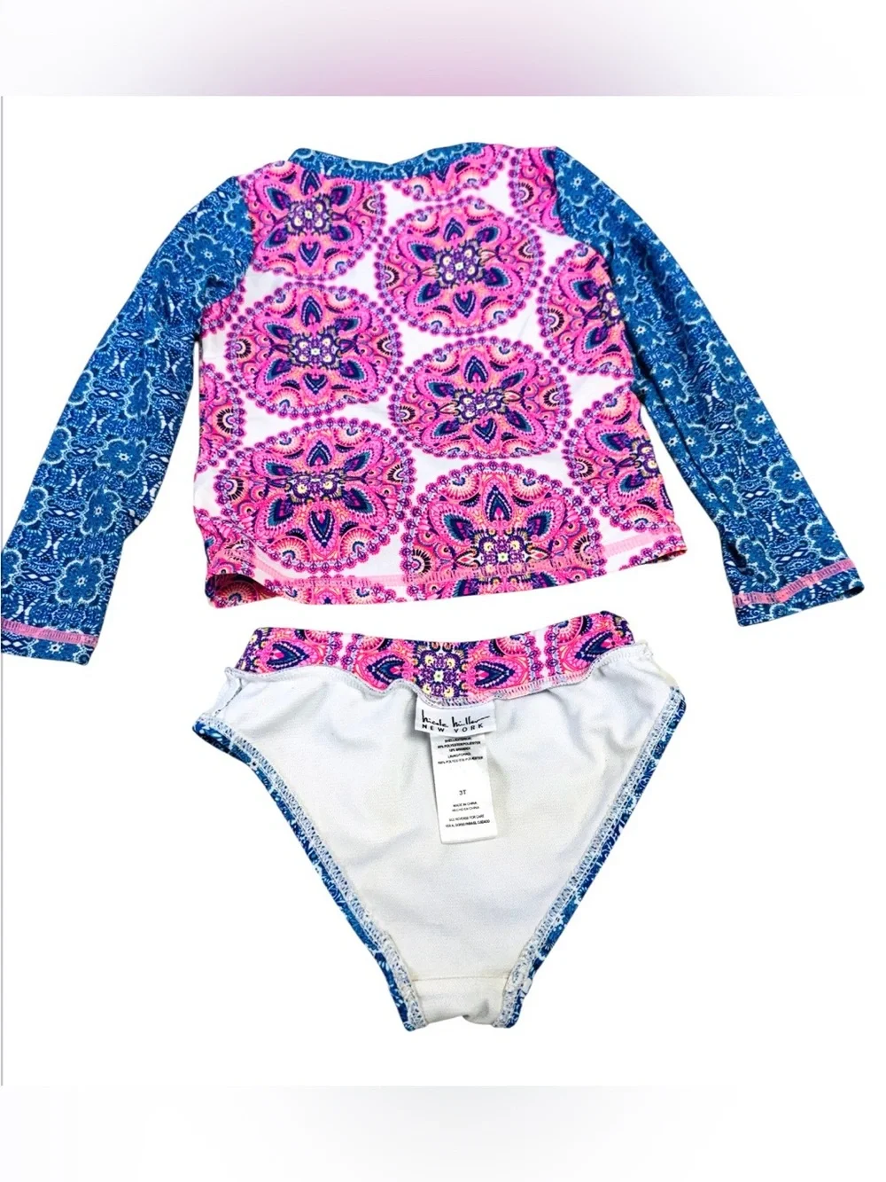 Nicole Miller Girls' Pink & Blue Long Sleeve Rash Guard Swim Set Sz.3T